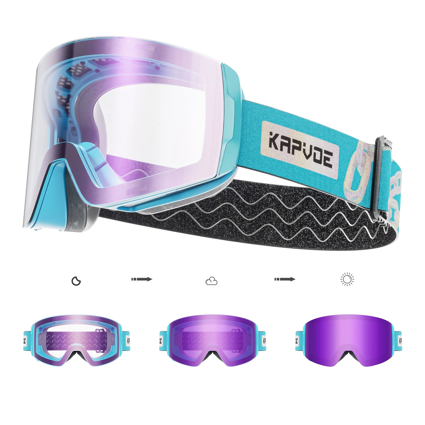 KAPVOE Photochromic Ski Goggles Snowboard OTG Snow Glasses Magnetic Lens Men Women UV400 Double Layers Lens Anti Fog Skating
