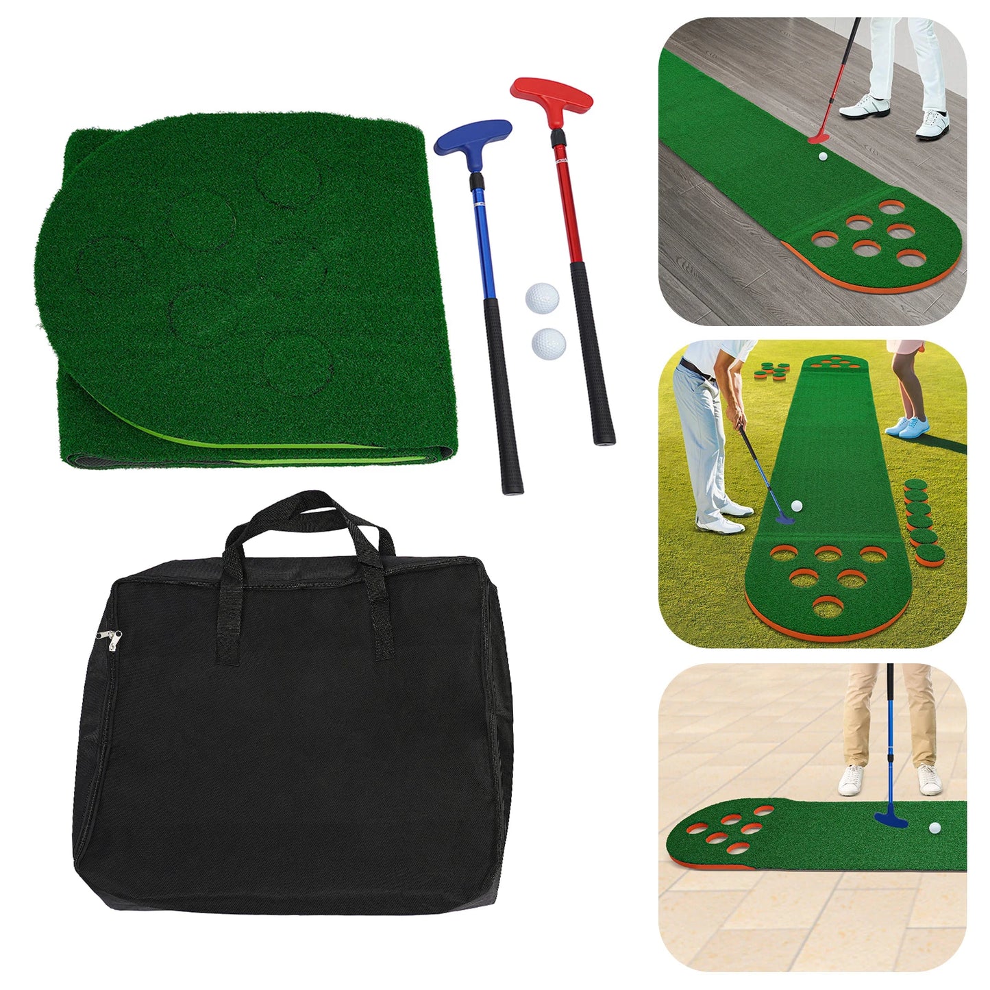 Foldable Golf Putting Mat with 2 Clubs 2 Balls Mini Golf Putting Practice Mat Durable Golf Training Pad Golf Pong Putting Game S