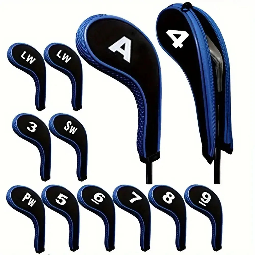 Protective Golf Club Covers 12-Piece Neoprene Number Print Set with Zippered Driver Head and Long Neck for Woods