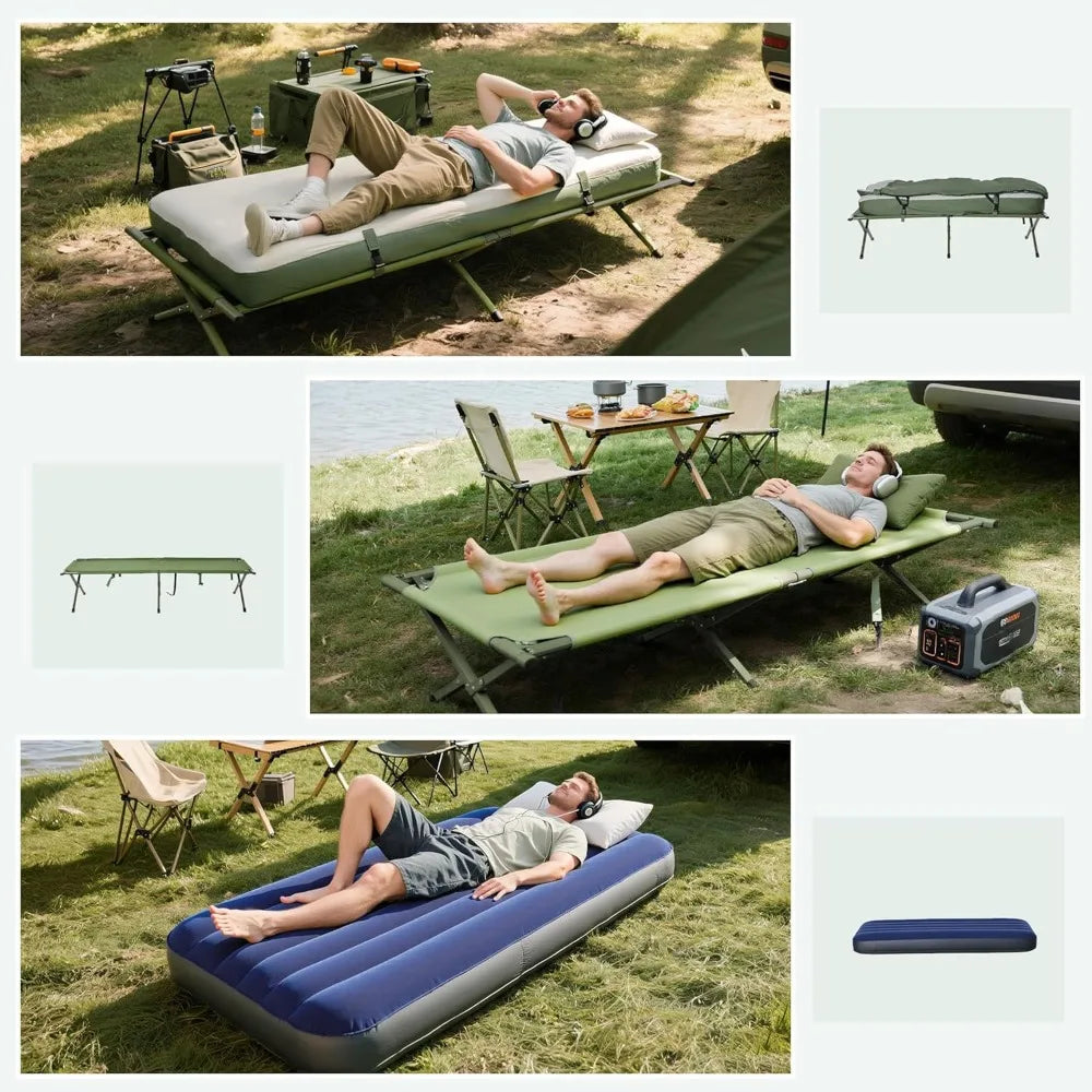 6-in-1 Folding Tent Cot Combo with Mattress, Pillow, Sleeping Bag, Bed Cover, Roller Bag, Off Ground Camp Cot for Hiking, Picnic