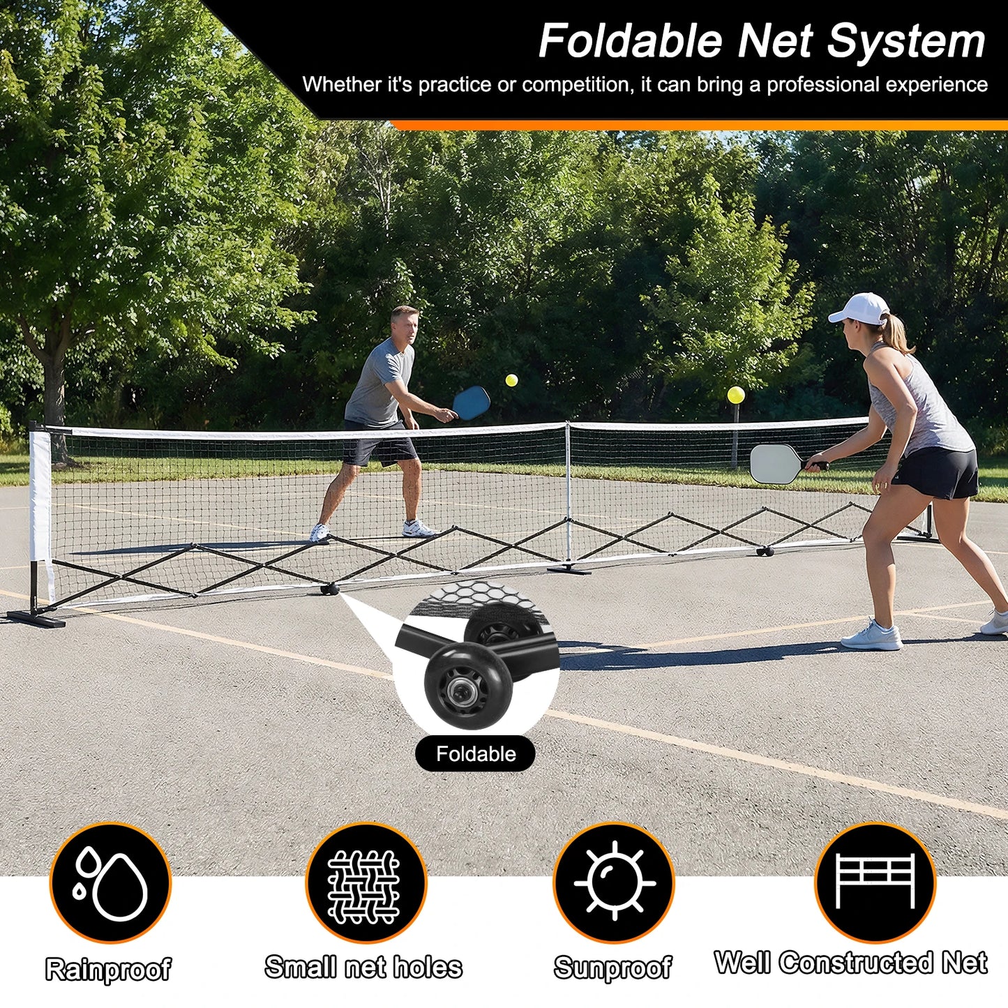 Stable Pickleball Metal Frame with Wheels Pickle Balls Net Set System Aluminum Alloy 22ft for Backyards Driveways & Garages