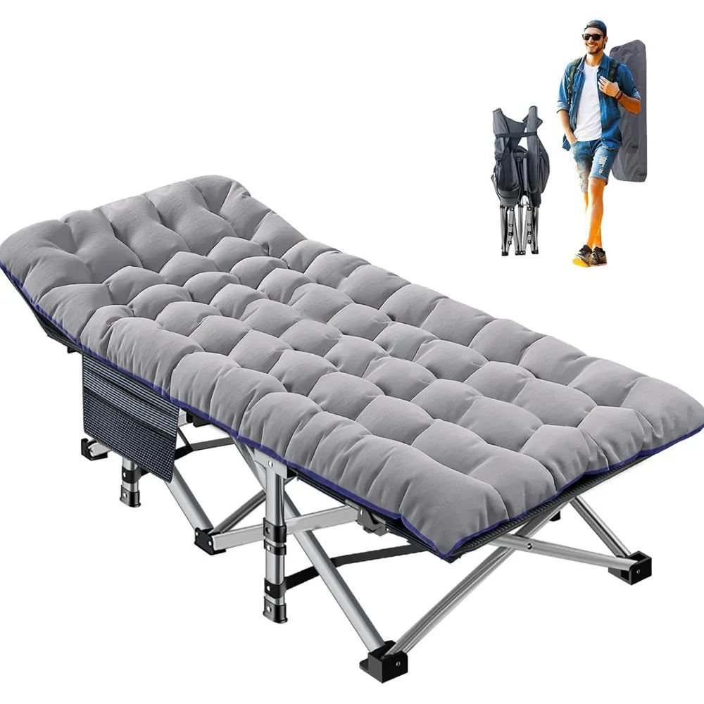 Heavy Duty Folding Camping Cot with Mattress 500 lb Capacity Portable Outdoor Sleeping Bed for Adults Travel