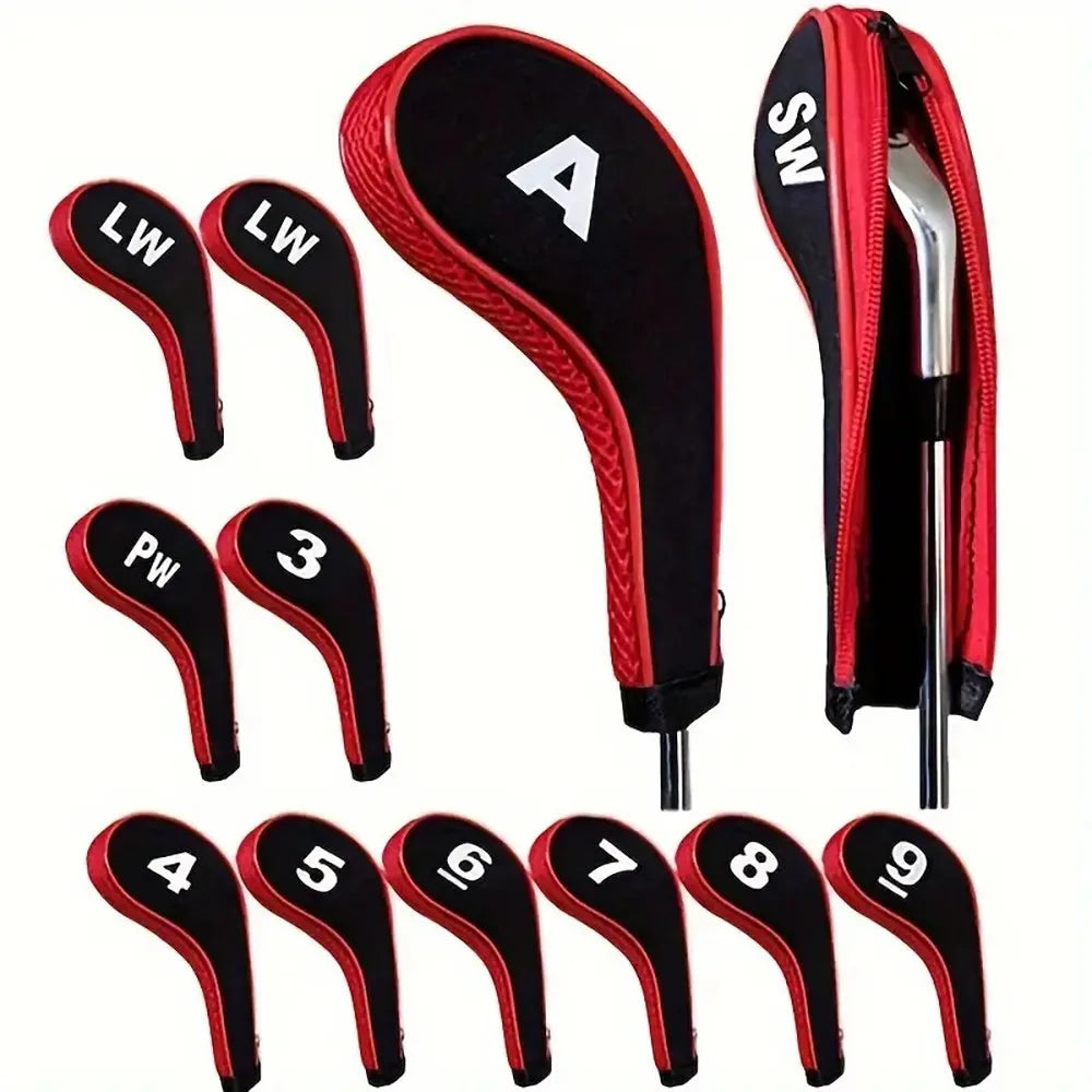 Protective Golf Club Covers 12-Piece Neoprene Number Print Set with Zippered Driver Head and Long Neck for Woods