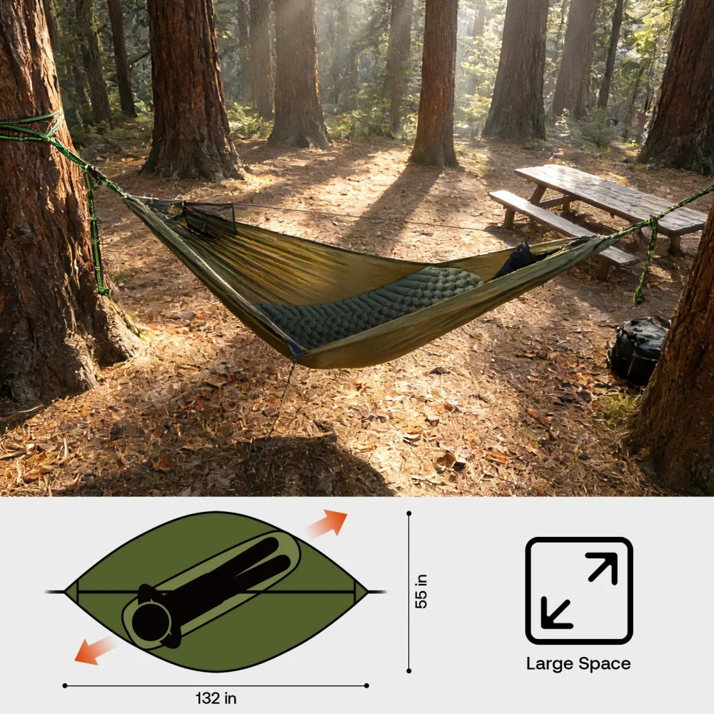 Night Cat Camping Hammock Outdoor: Portable Hammock with Mosquito Net and Sleeping Pad Lightweight for 1 Person for Wild Travel