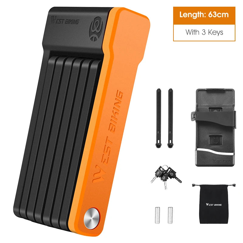 WEST BIKING Foldable Bicycle Lock Security Anti-theft Cycling Lock With 3 Keys Portable MTB Road Bike E-Bike Foldable Lock