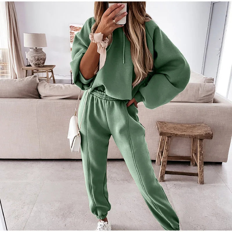 Two Piece Set Casual Fleece Tracksuit Women Winter 2025 Women's Sets Oversized Hooded Long Sleeve Hoodie Sport Pants Lady Suit
