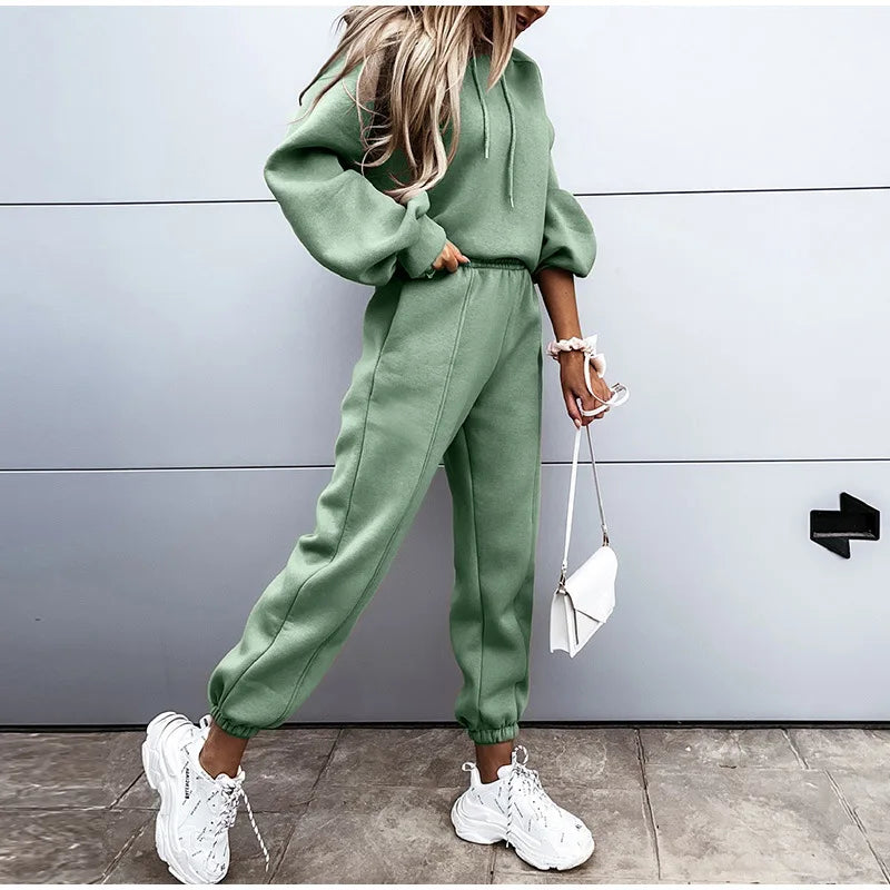 Two Piece Set Casual Fleece Tracksuit Women Winter 2025 Women's Sets Oversized Hooded Long Sleeve Hoodie Sport Pants Lady Suit