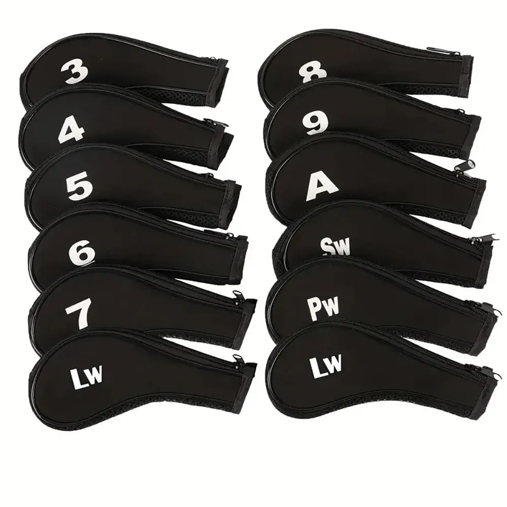 Golf Club Covers 12-Piece Neoprene Number Print Set with Zippered Driver Head Cover Long Neck for Club Protection