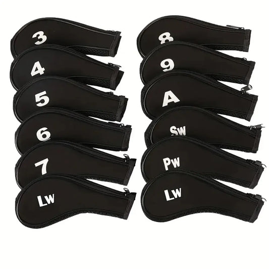 Golf Club Covers 12-Piece Neoprene Number Print Set with Zippered Driver Head Cover Long Neck for Club Protection