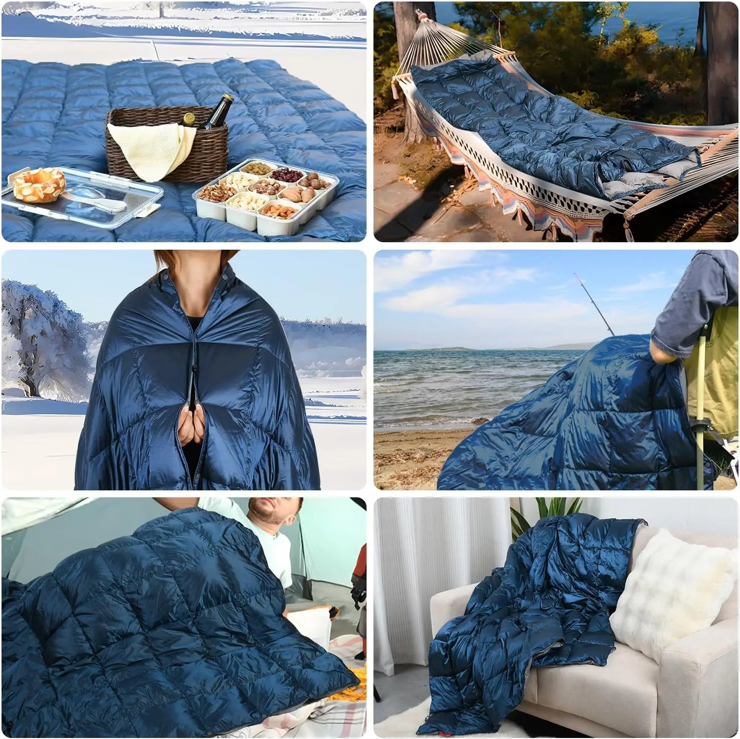 Lightweight Packable Down Camping Blanket Warm Puffy Outdoor Travel Quilt for Hiking Backpacking Festivals Water-Resistant