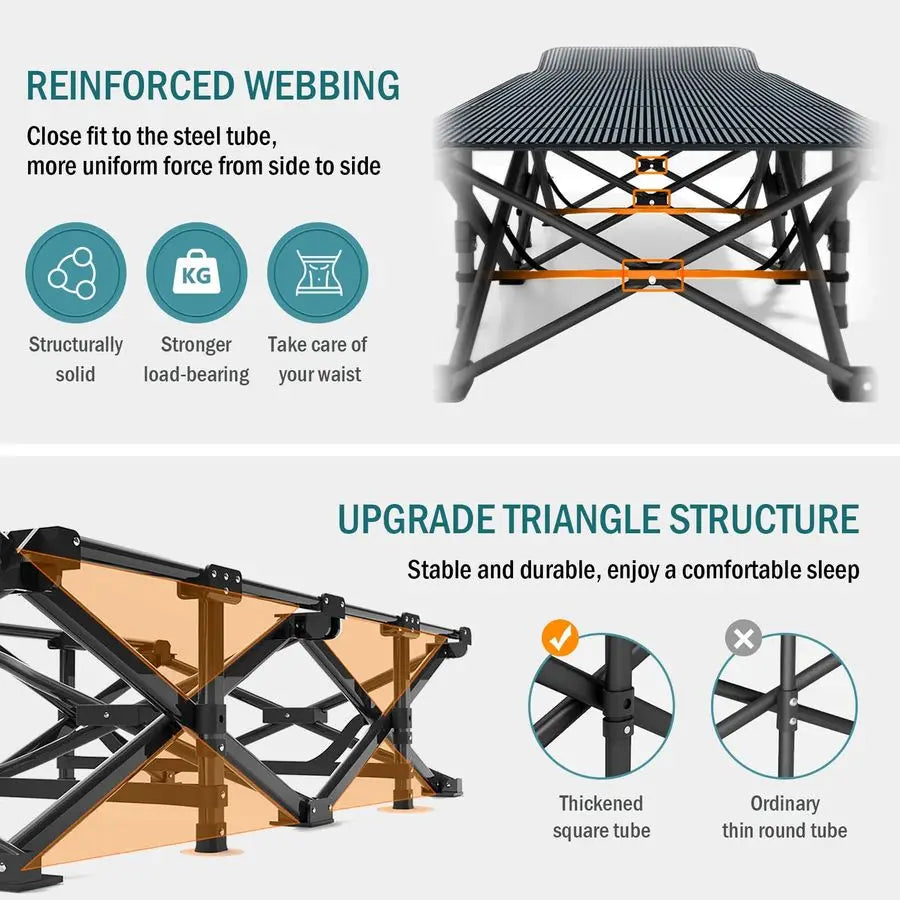 Cot for Adults, Folding Bed with Comfortable Cushion, Tent Portable Sleeping Bed with Carry Bag for Camp, Office Use, Outdoor, T