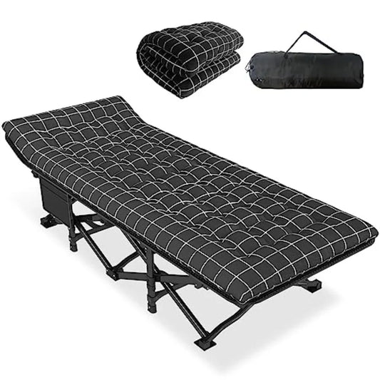 Camping Cot for Adults with Cushion Comfortable Portable Folding Bed for Sleeping Lightweight Folding Bed with Carry Bag for Su