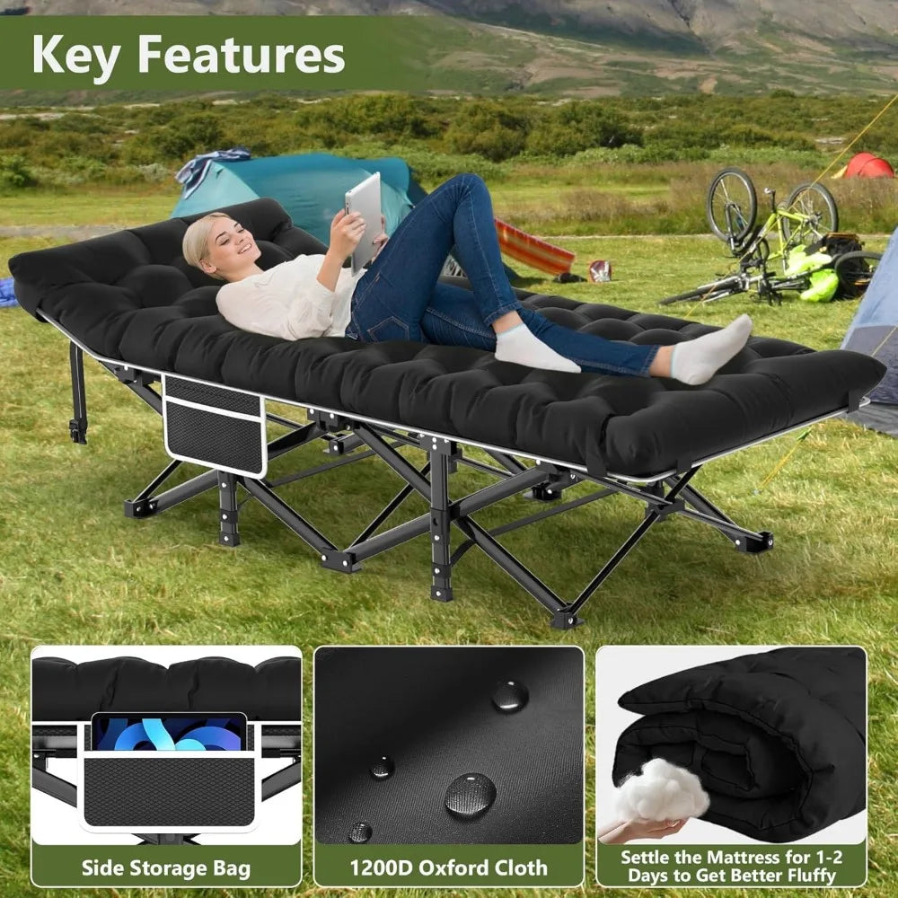 Slendor Camping Cot, Folding Camping Cots for Adults, Portable Sleeping Cot with Carry Bag, 1200D Double Layer Oxford,