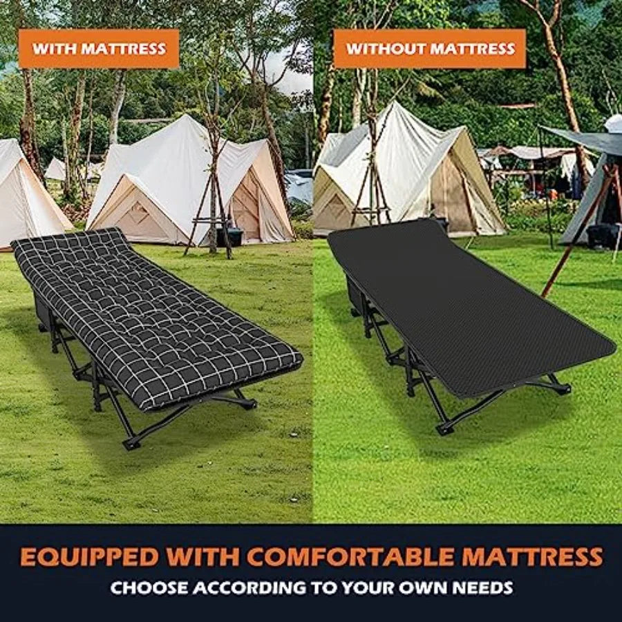 Camping Cot for Adults with Cushion Comfortable Portable Folding Bed for Sleeping Lightweight Folding Bed with Carry Bag for Su