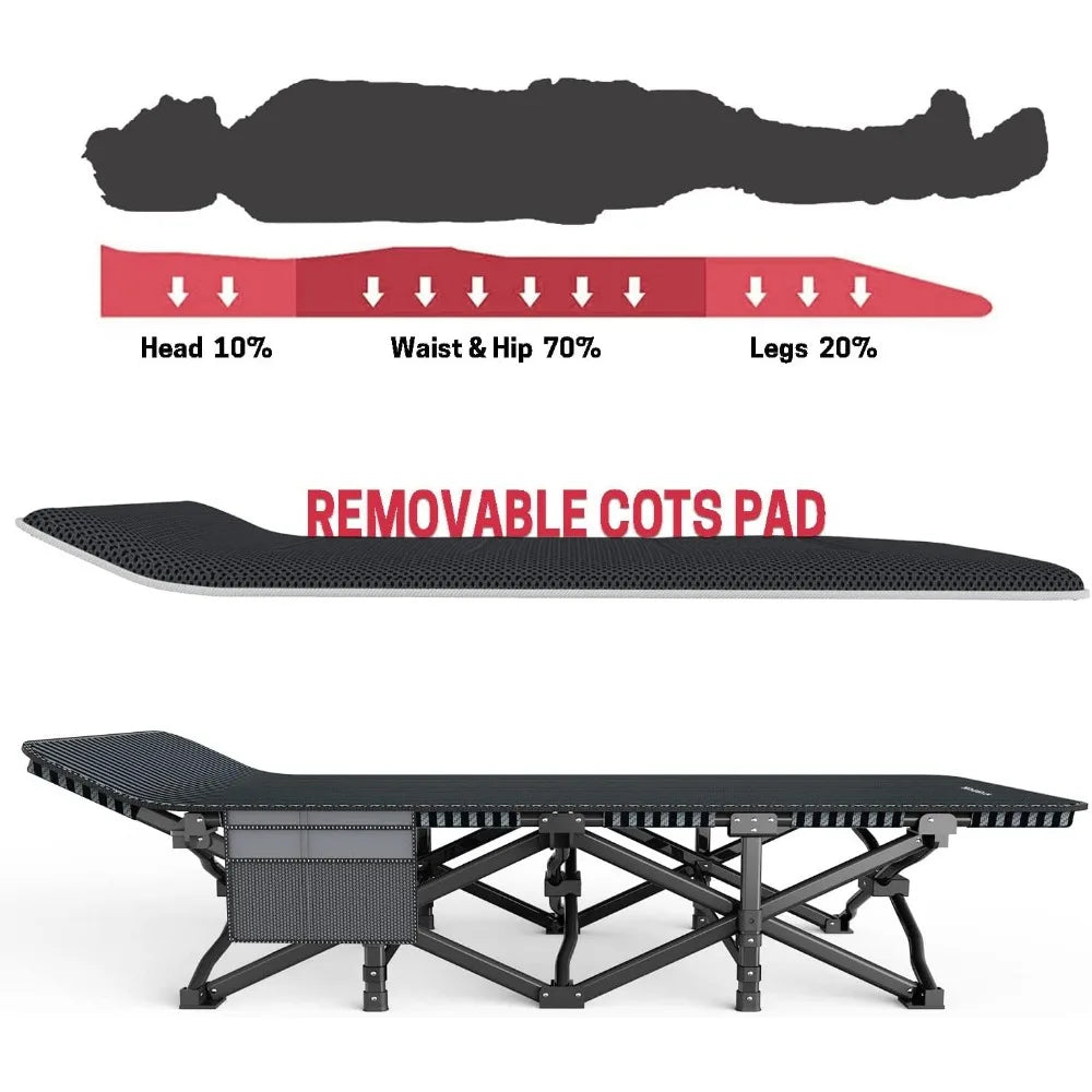 Comfortable Folding Camping Cot for Adults with Cushion and Carry Bag Supports 450 lbs