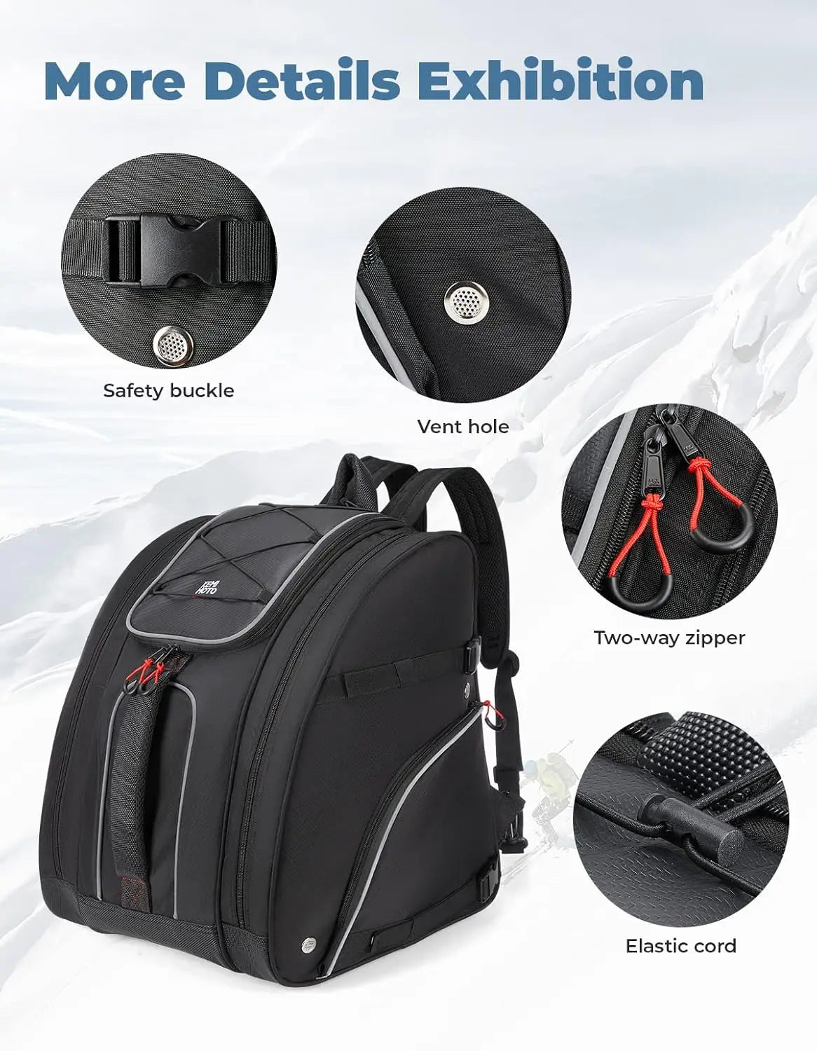 Ski Boot Bag 55L Waterproof Snowproof Travel Luggage for Boots, Skis, Helmet, Jacket & Accessories