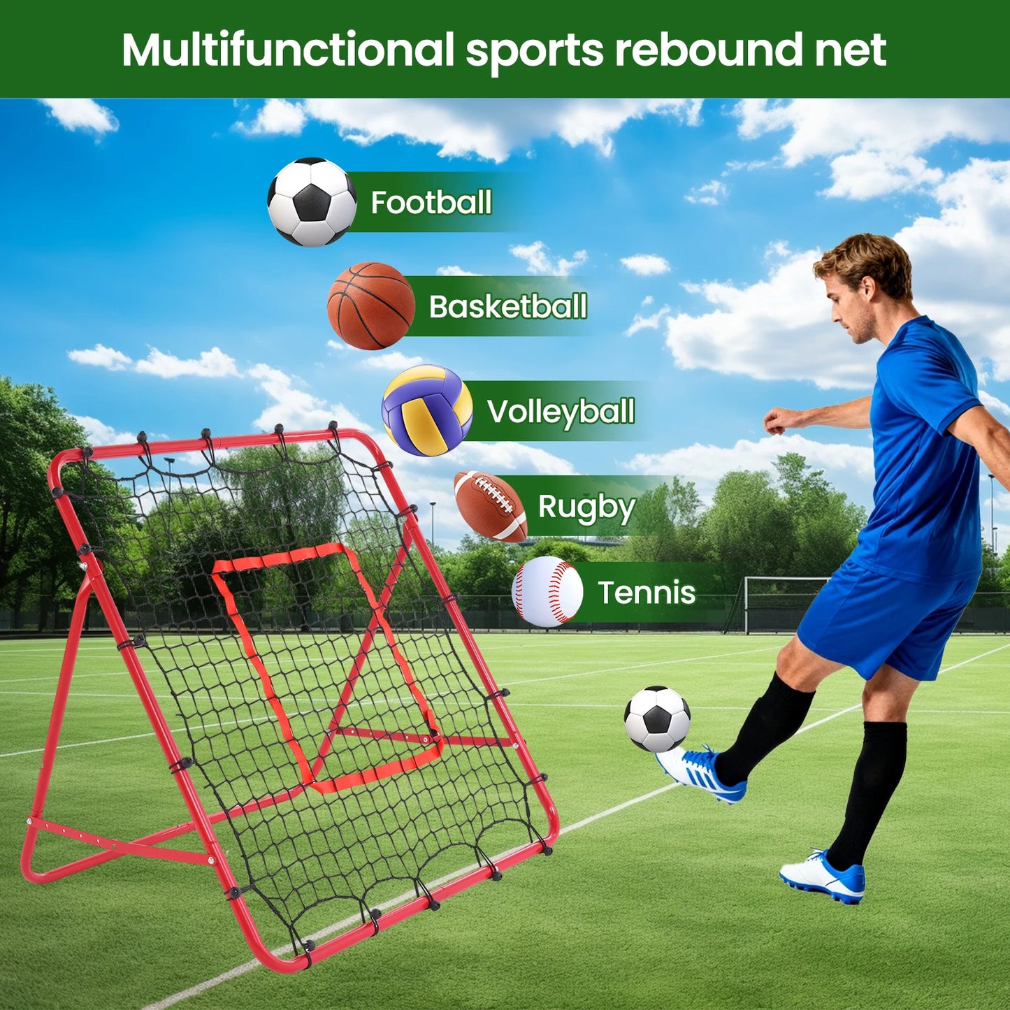 Soccer Rebounder Net Portable 39*39inches Foldable Backyard Soccer Goal Target Net Kick Trainer for Practicing,Volleying,Bumping