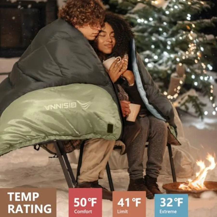 Double Sleepinag Bag for Adults Two Person Queen Size Camping Sleeping Bag for All Season Backpacking Hiking Cold Weather with