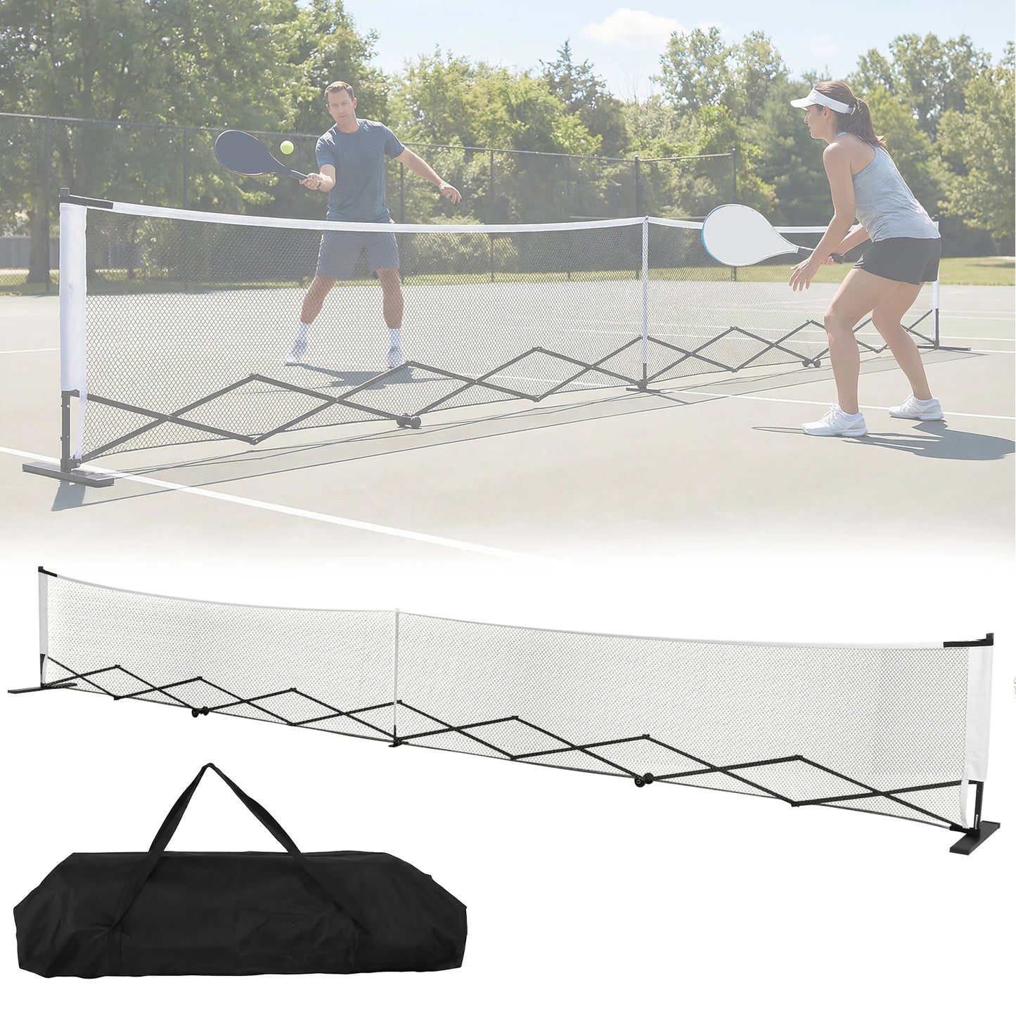 Pickle Balls Net Set System with Wheels Pickleball Training Netting Aluminum Alloy 22ft for Backyards Driveways & Garages