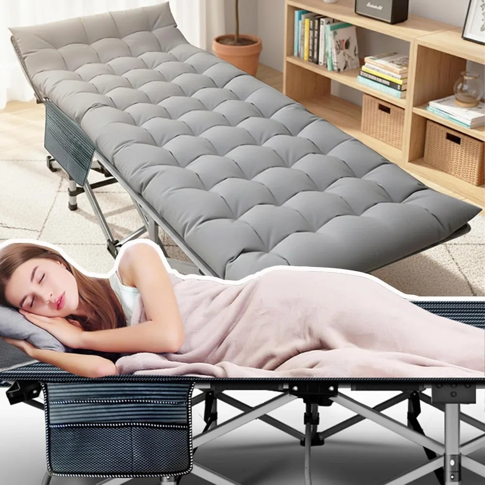 Heavy Duty Folding Camping Cot with Mattress 500 lb Capacity Portable Outdoor Sleeping Bed for Adults Travel
