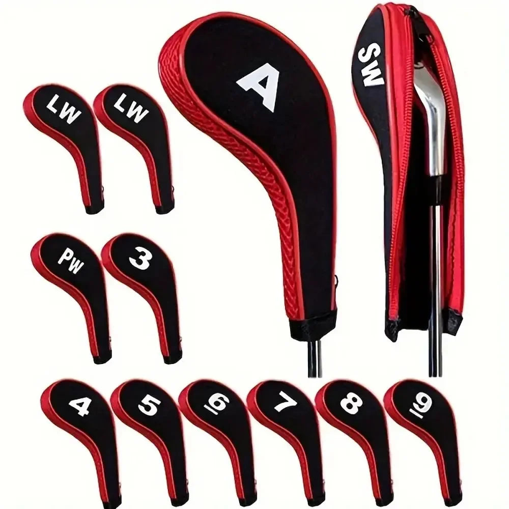 Golf Club Covers 12-Piece Neoprene Number Print Set with Zippered Driver Head Cover Long Neck for Club Protection