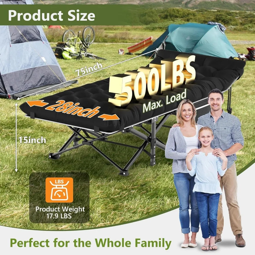 Slendor Camping Cot, Folding Camping Cots for Adults, Portable Sleeping Cot with Carry Bag, 1200D Double Layer Oxford,