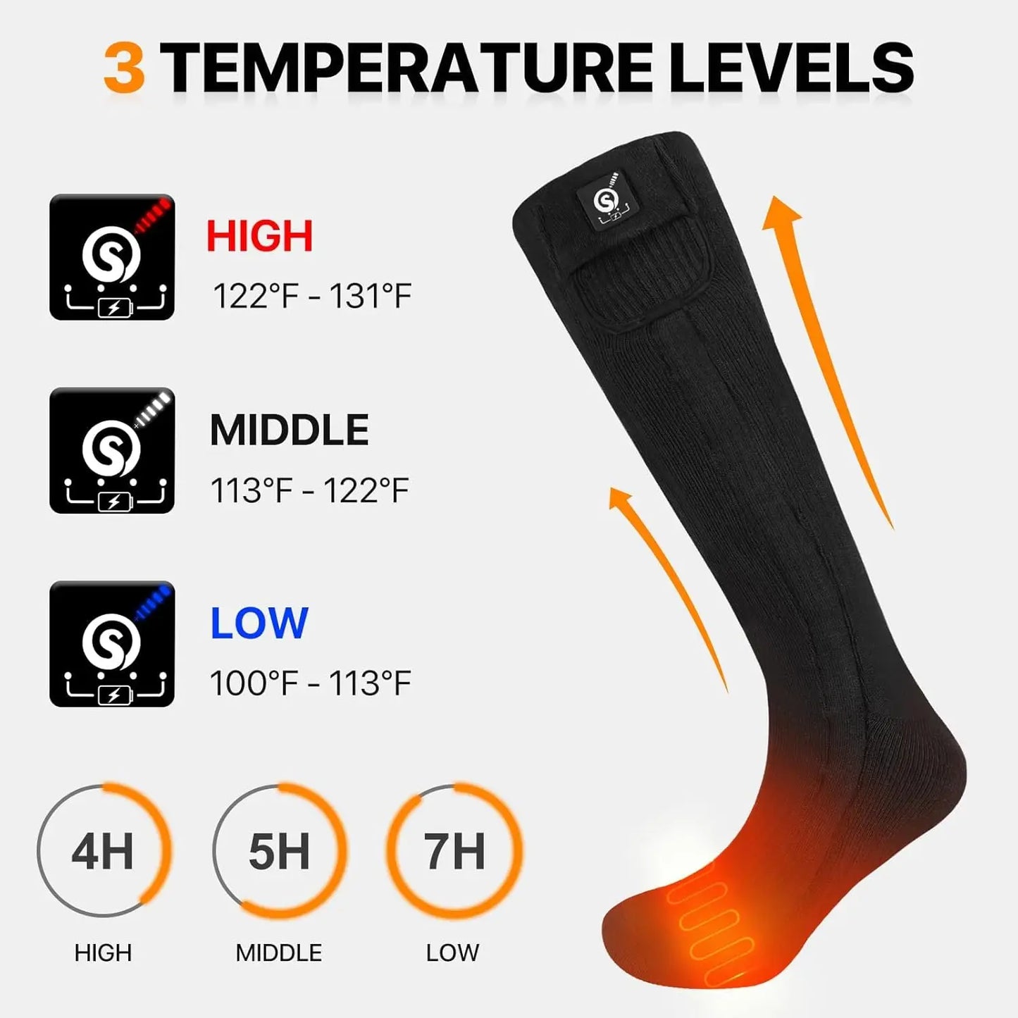 Snow Deer SS02B Winter Heated Sock Thermal Stockings Woman Men Ski Camping Warm Socks Sports Foot Warmer Rechargeable Battery